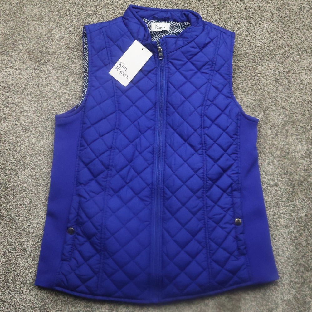 Kim Rogers Vest Women's Medium Blue Quilted Outerwear NWT Delta full zip
